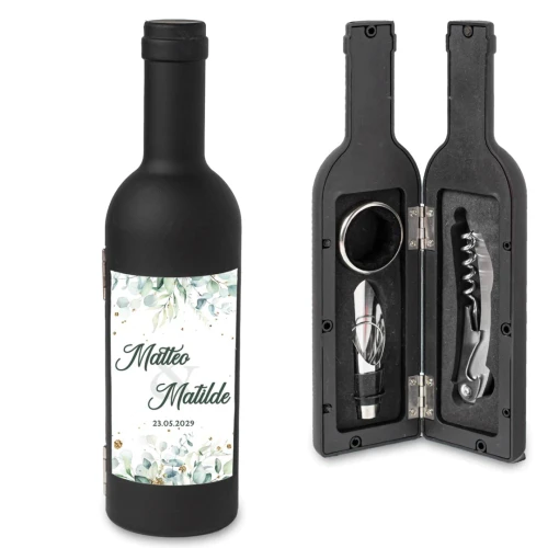 Idea Bomboniera Utile Tema Eucalipto Bottiglia di Vino Set accessori Vino