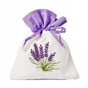 Bomboniere 2026 Lavanda Sacchettino Portaconfetti Bianco e Lilla in Cotone Ricamato