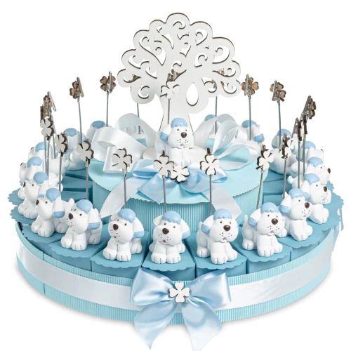 Torta Bomboniere da 20 Fette con Cagnolini celesti