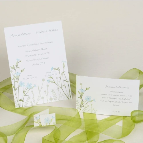 Partecipazione Matrimonio Originale con fiorellini celesti - Cleome
