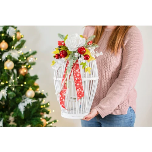 Idea Regalo Natale - Idea regalo Lanterna shabby con decorazione Rosso