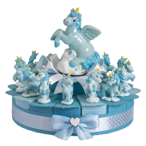 Torta Bomboniere Unicorno Celeste Battesimo e Nascita per Maschio