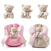 Bomboniere Linea Teo Femmina 2026 Orsetto con fiocco rosa Portachiavi e Magnete