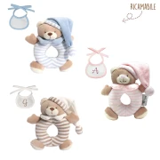 Kit regalo 2 pz Orsetto sonaglio ad anello + Bavaglino ricamabile