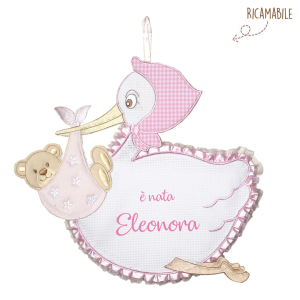 Fiocco Nascita Bimba Cicogna con punto croce