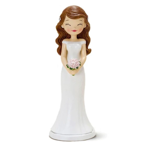 cake topper sposa capelli castani 21 cm
