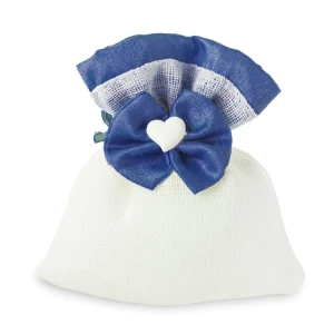 ULTIMI PEZZI 15 Sacchettini bianchi con dettagli blu e fiocco con cuoricino gessetto 10x12 cm PREZZO PER TUTTI