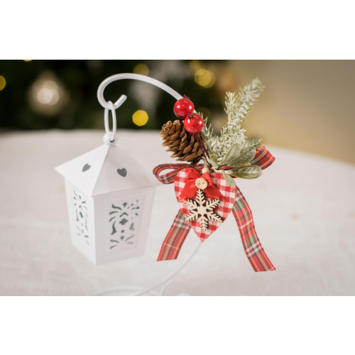 Idea Regalo Natale - Lanterna in metallo con decorazione natalizia rossa