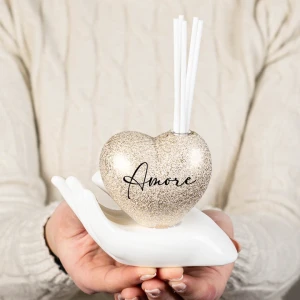Profumatore Mano con Cuore in ceramica Oro
