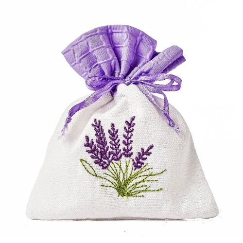 Bomboniere 2025 Lavanda Sacchettino Portaconfetti Bianco e Lilla in Cotone Ricamato
