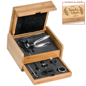 Regalo tema vino set vino 7 accessori con scatola bamboo personalizzabile