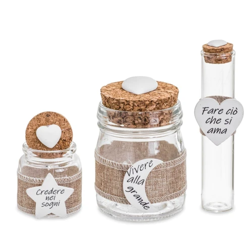 Bomboniere Barattolini vetro shabby con frasi 2026