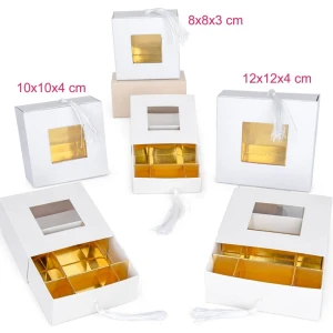 Scatola degustazione portaconfetti con divisori oro e finestra