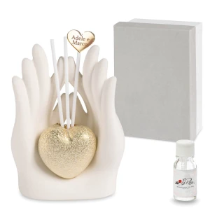 Bomboniere Matrimonio 2026 Profumatore con mani e cuore oro in ceramica