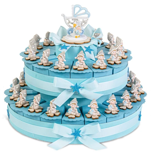 Torta Bomboniere per battesimo e nascita maschio con 35 fette bambini