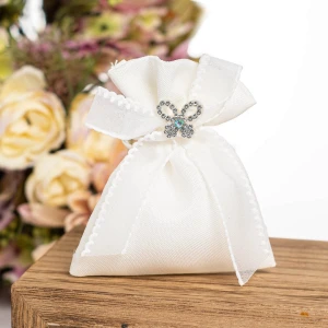 Bomboniere 2026 Linea Brilla Sacchettino Portaconfetti Bianco e farfalla con brillantini