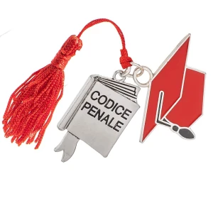 Bomboniere Laurea 2026 Ciondoli in zama cappellino e ciondolo Legge con nappina rossa