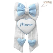 Fiocco Nascita maschio azzurro con cuore punto croce
