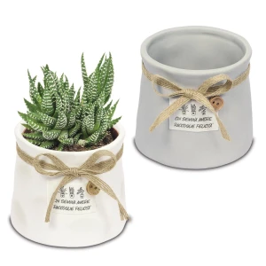 Bomboniere Solidali Quadrifoglio Linea Terra 2026 Portapiantina medio in ceramica