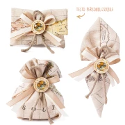 Bomboniere 2026 Sacchettini Portaconfetti con CONFEZIONE Tema viaggio cartina geografica con applicazione