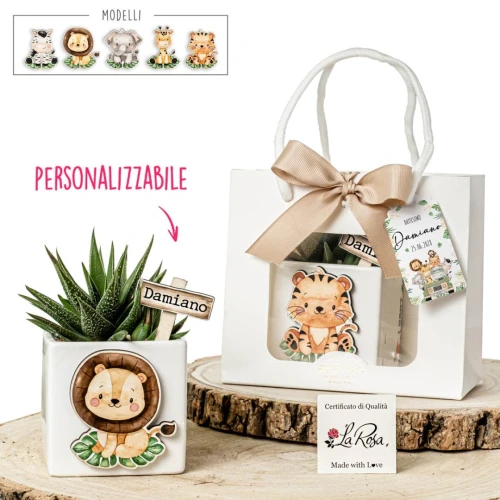 Bomboniere Animali della Giungla Vasetti di Ceramica Personalizzati con per Piante Grasse