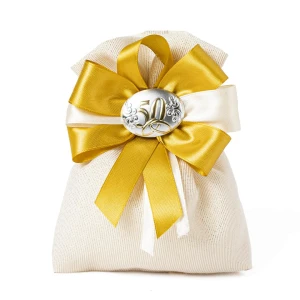 Bomboniere 2026 Sacchettini Portaconfetti Nozze d'Oro con fiocco e placca 50