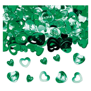 Coriandoli Cuore verde con scritta "Love" ed altri dettagli per decorazione