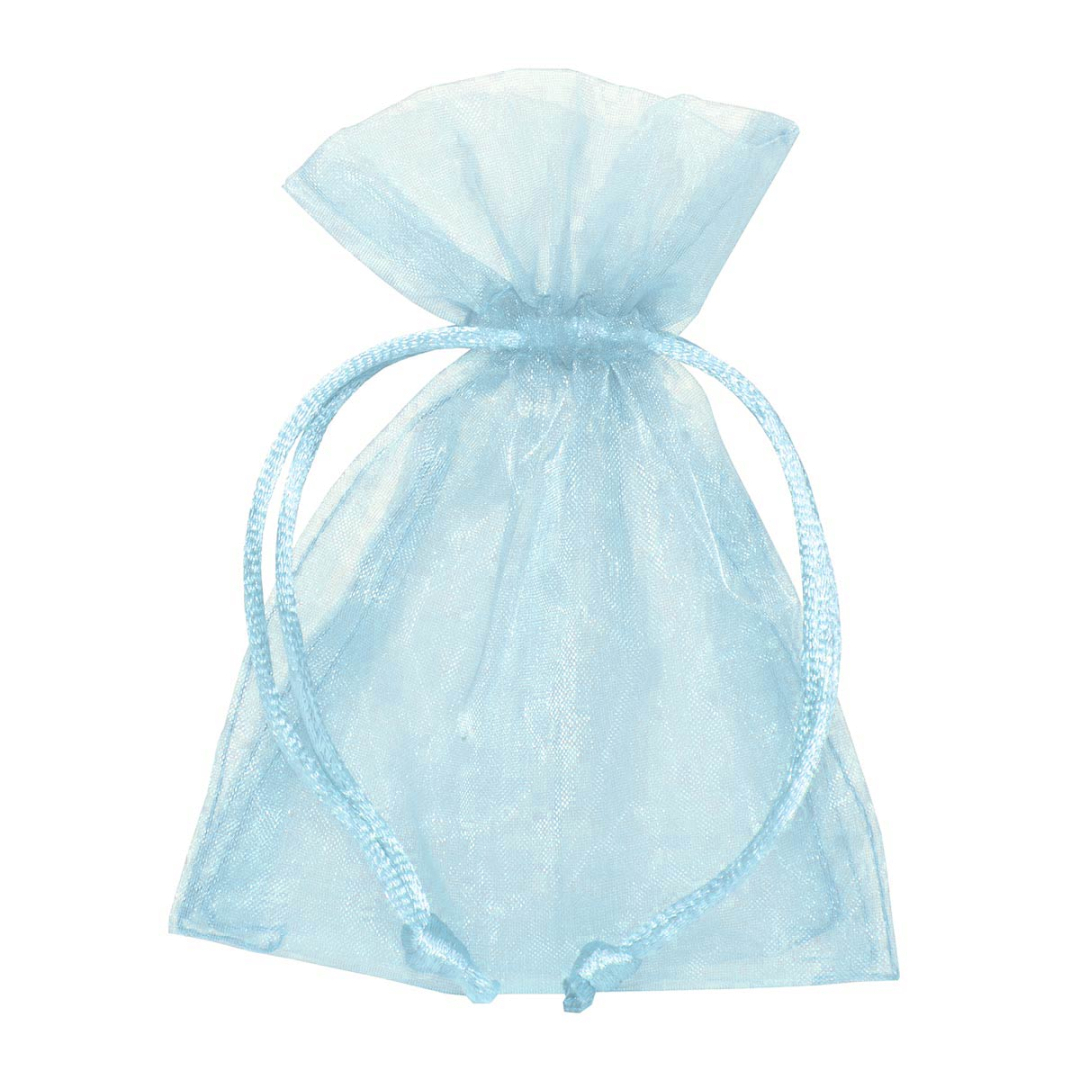 100 Sacchetti In Organza Con Coulisse - Blu Lago, 7x9 Cm - Per Bomboniere E Regali