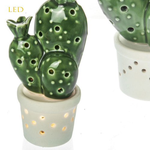 Bomboniera Cactus in Ceramica Smaltata Verde con Luce LED Gialla Art 28324 