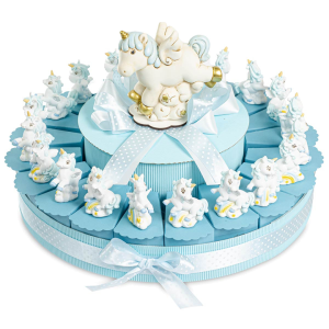 Torta Bomboniere da 20 Fette con Unicorno celeste