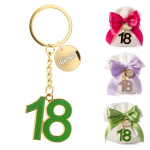 Bomboniere 18° Compleanno Portachiavi in zama colorata e rifinita in colore oro