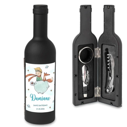 Idea Bomboniera Utile Piccolo Principe Bottiglia di Vino Set accessori Vino