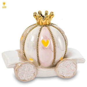 Ultimi 22 pezzi Bomboniere Carrozza Rosa con corona a Led in ceramica