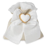 Ultimi 35 pezzi Sacchettino Rustico Portaconfetti Bianco con fiocco ed applicazione cuore