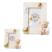 Bomboniere Linea Teo Femmina 2026 Orsetto con fiocco rosa Portafoto