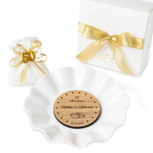 Bomboniere Nozze d'Oro originali piatto svuota-tasche con incisione personalizzata
