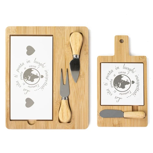 Bomboniere SET Tagliere per Formaggio bamboo e ceramica