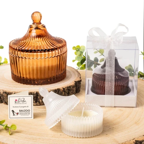 Bomboniere Linea \'800 2026 Portacandela in vetro artistico colorato con tappo