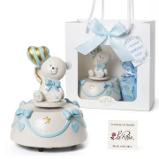 Bomboniere 2026 Battesimo e Nascita Maschio Carillon Orsetto PUPO Celeste in Resina