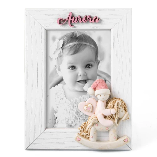 Bomboniere Battesimo e Nascita Rosa Portafoto legno 10x15 cm