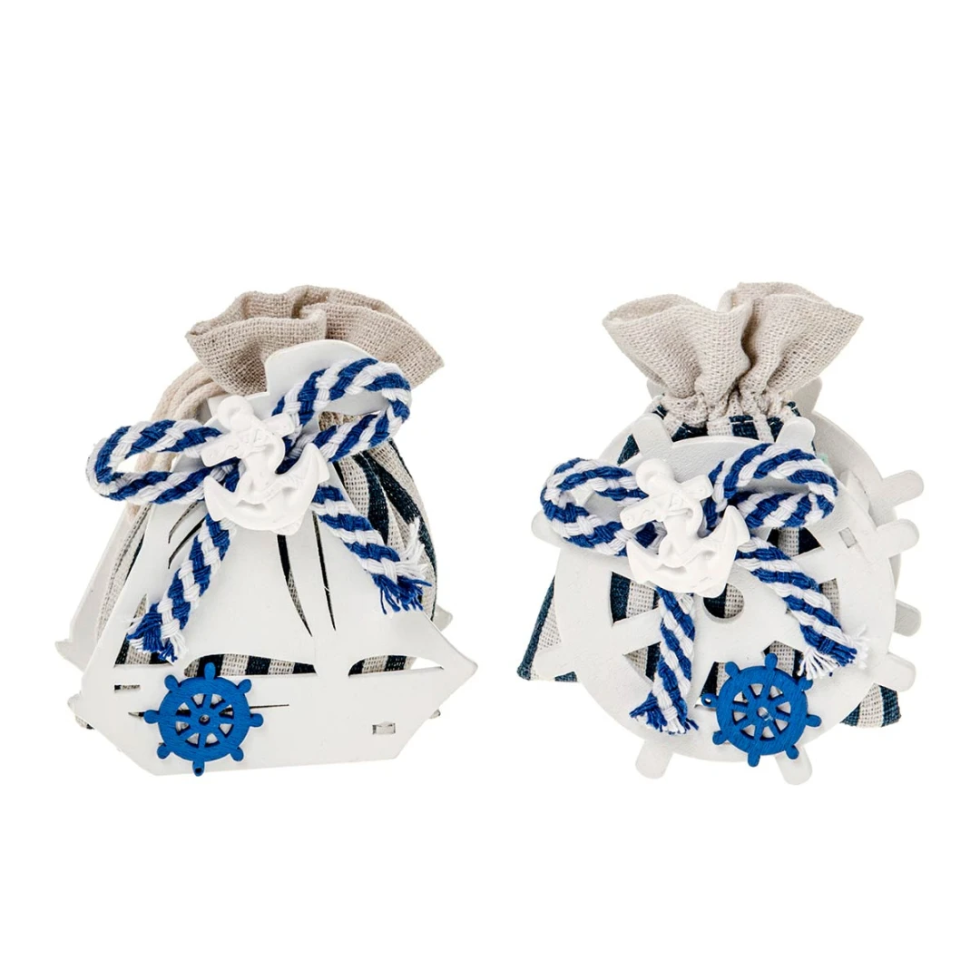 DLM 12 Scatoline Portaconfetti In Bambù Con Ancora – Fatte In Italia, 5,5x4 Cm
