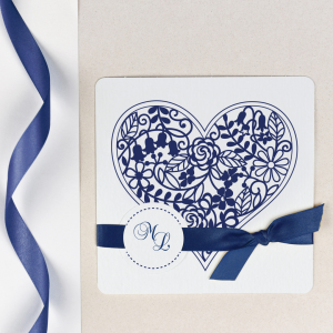 Partecipazioni Matrimonio Eleganti con cuore Blu - Ombrone