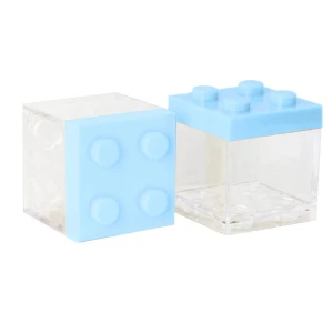 scatolina lego cubo porta confetti con tappo celeste in plexiglas