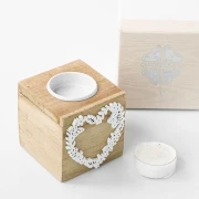 Ultimi  8 pezzi Bomboniere portacandela in legno linea LOVE Personalizzabile stile shabby