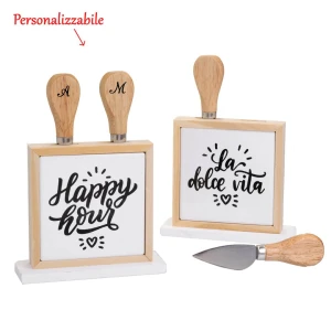 Bomboniere Stock 2026 Set Formaggio con base in ceramica e legno