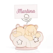 Bomboniere Battesimo e Nascita Femmina 2026 Linea Two Stars Clip Segnaposto a forma orsetto su nuvola