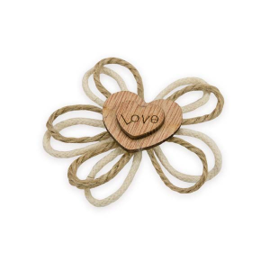 Applicazione cuore in legno e cordino con scritta LOVE per Bomboniere
