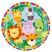 8 piattini di carta 23 cm Tema animali della Giungla