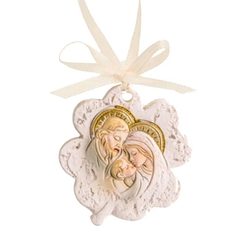 Bomboniere Stock Ciondolo Quadrifoglio e Sacra Famiglia
