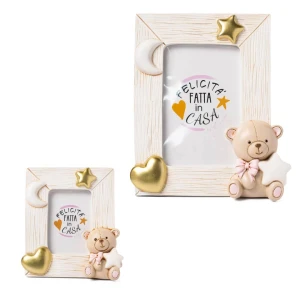 Bomboniere Linea Teo Femmina 2026 Orsetto con fiocco rosa Portafoto